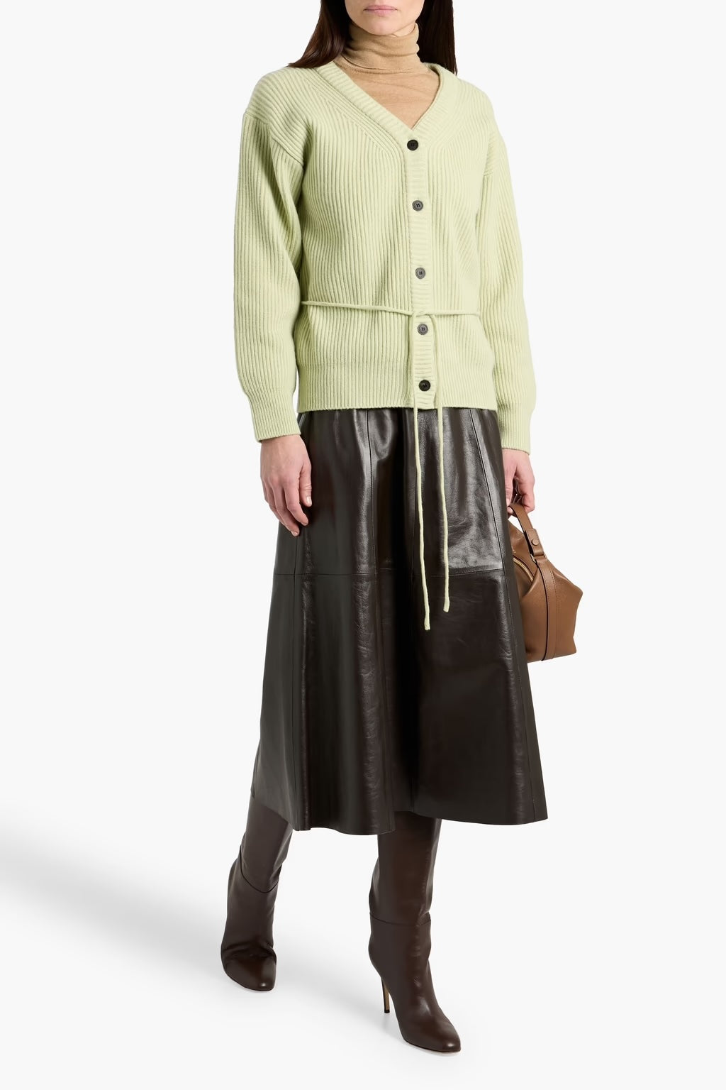 Tie-detailed Ribbed Wool-blend Cardigan