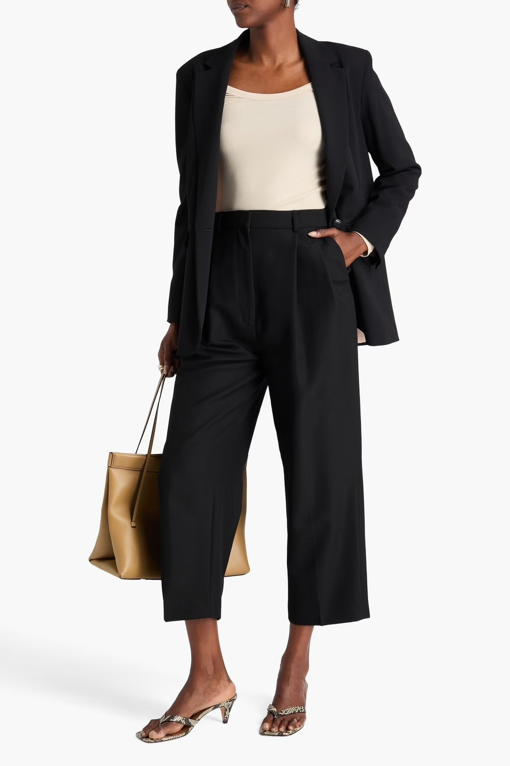 Cropped Pleated Grain de Poudre Straight-leg Pants