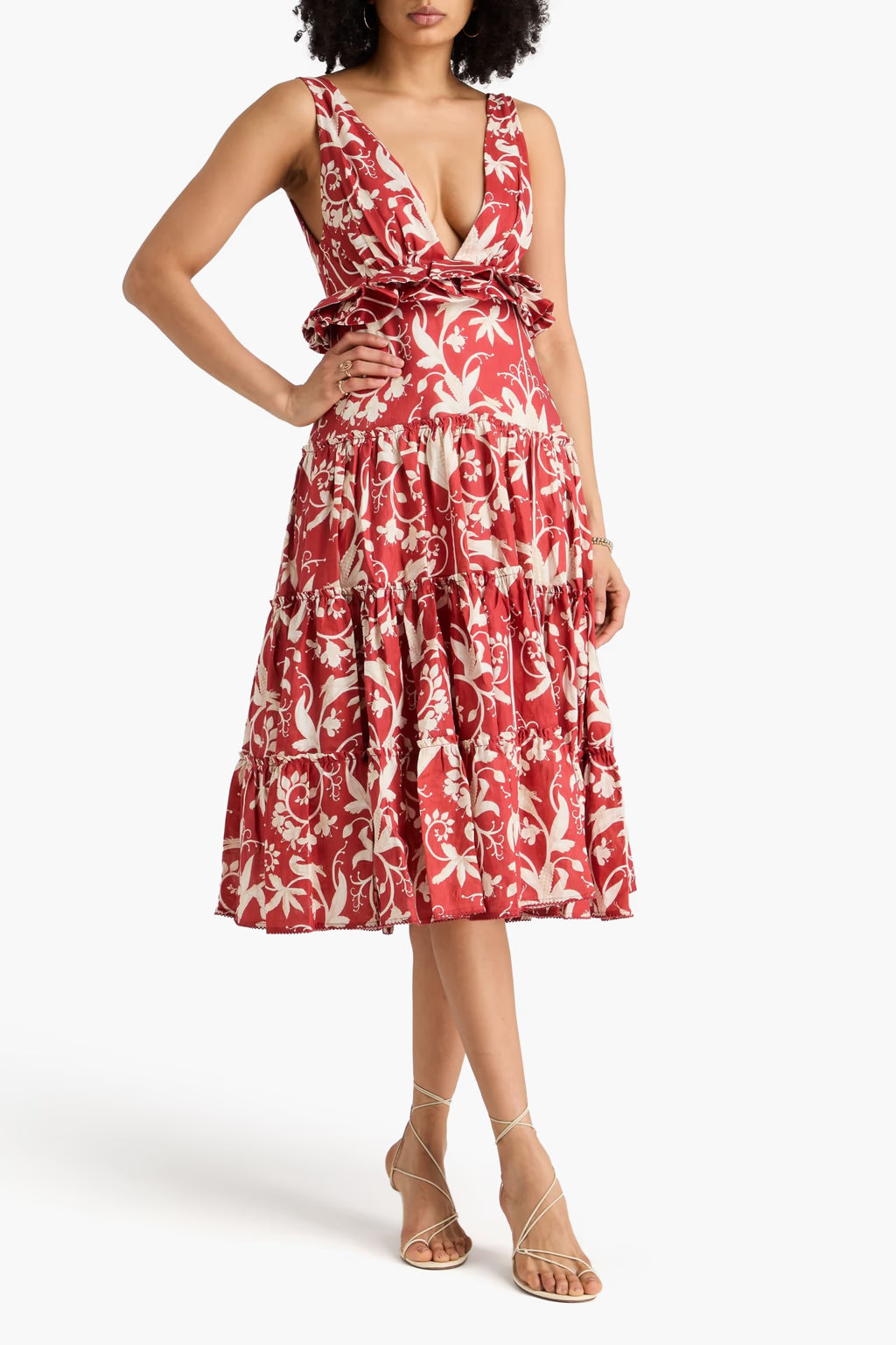 Lago Maíz Tiered Floral-print Linen Midi Dress