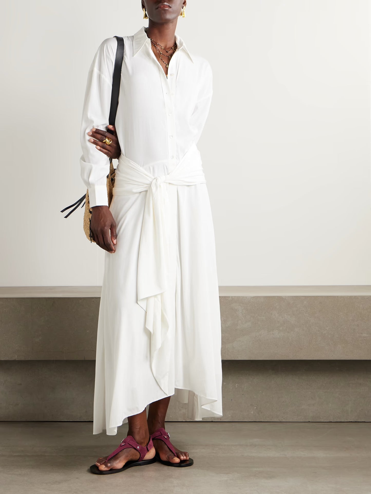 Samantha Belted Asymmetric Modal-Blend Midi Shirt Dress
