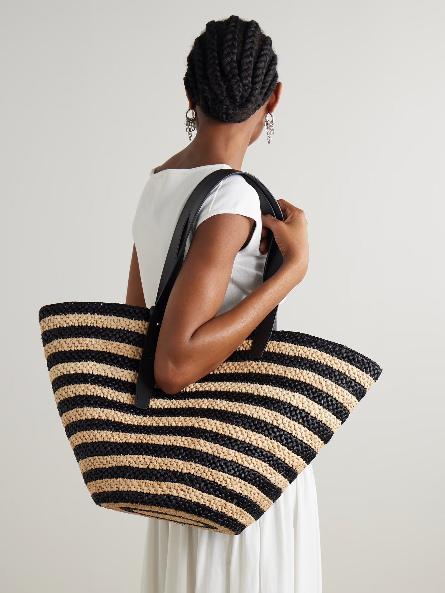 The Bianca Large Leather-Trimmed Striped Raffia Tote