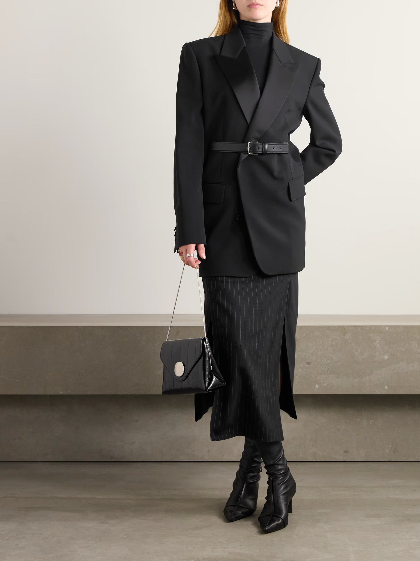 Double-Breasted Satin-Trimmed Wool-Blend Blazer