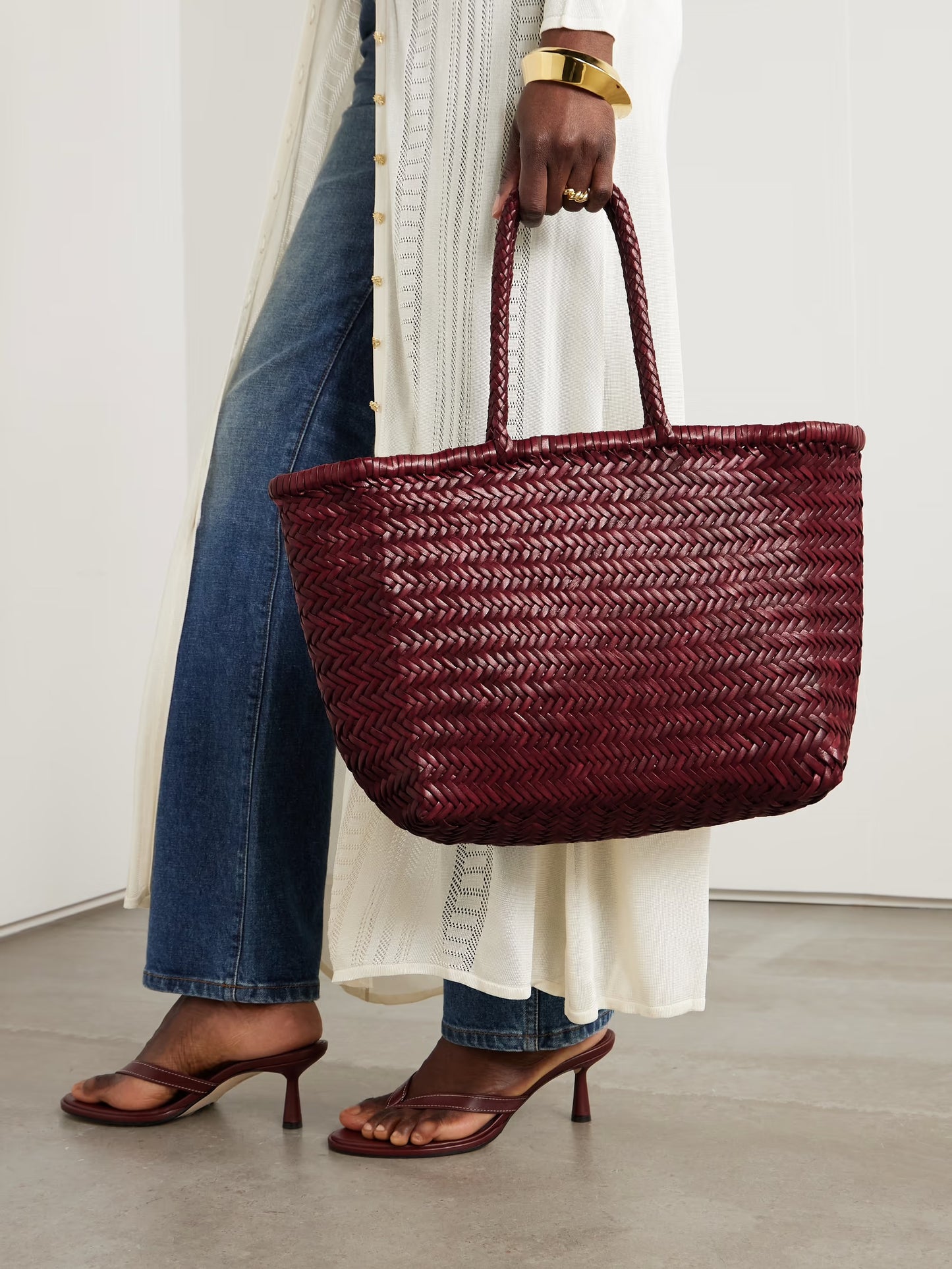Bamboo Triple Jump Big Woven Leather Tote