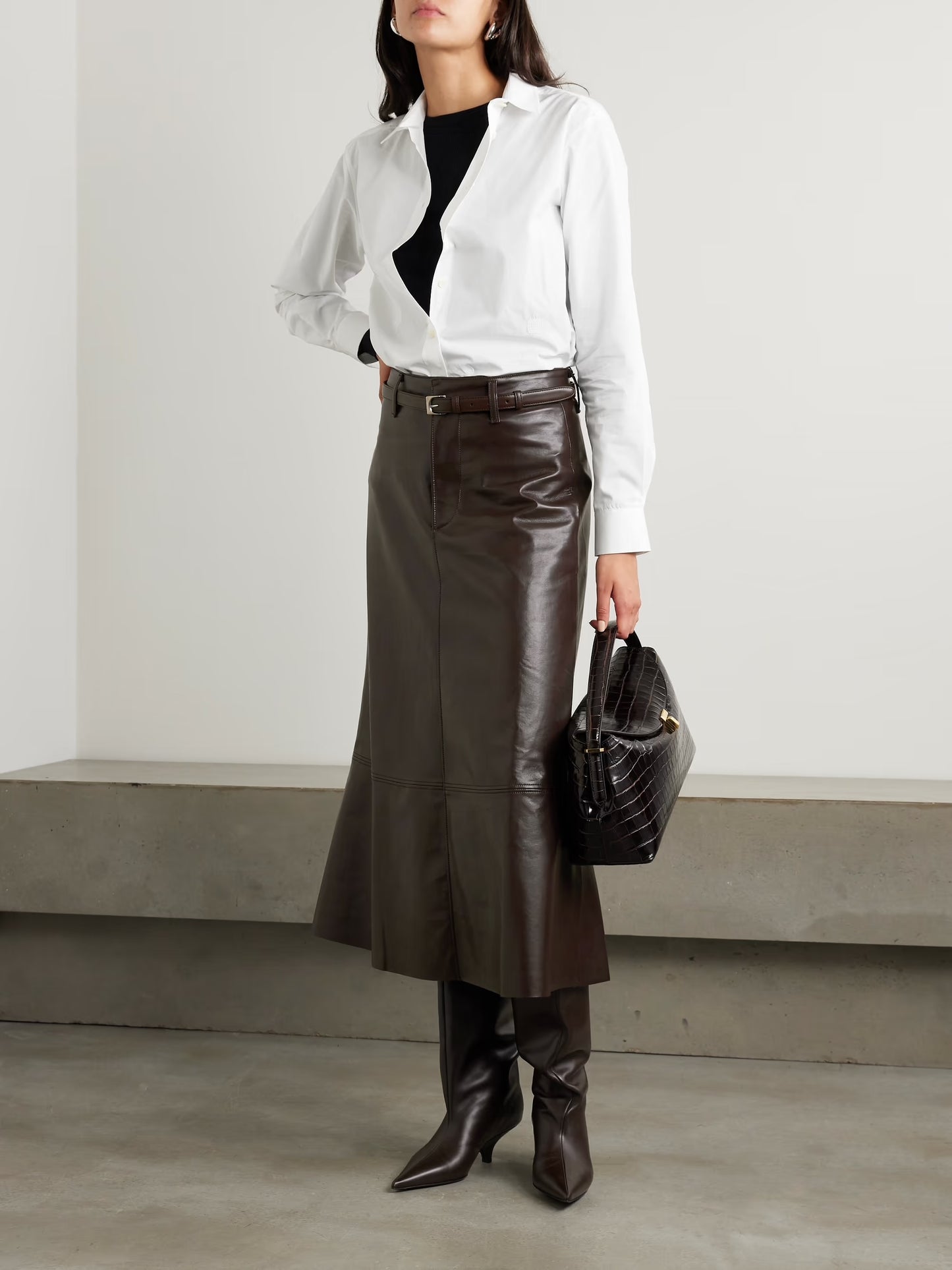 Cassia Recycled Leather-blend Midi Skirt