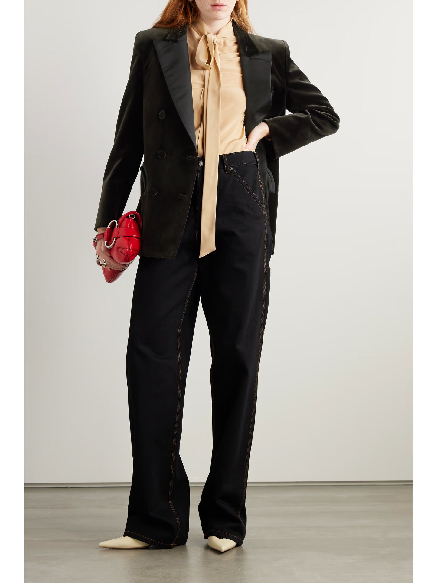 Everynight Double-breasted Silk-satin Trimmed Cotton-velvet Blazer