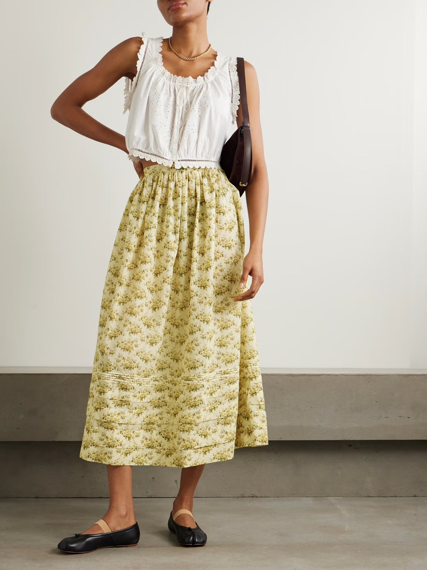 Marcie Tiered Pleated Floral-print Organic Cotton-voile Midi Skirt