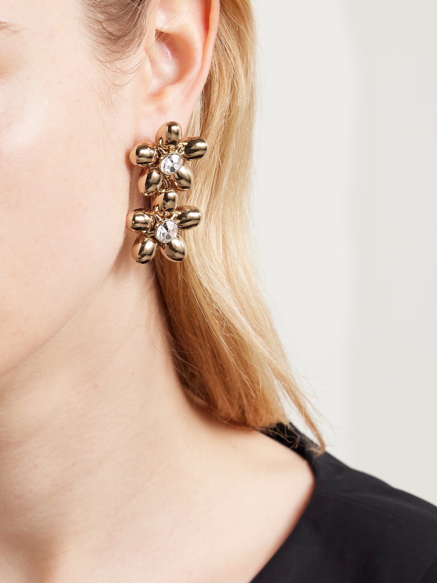 Double Flower Gold-tone Crystal Earrings
