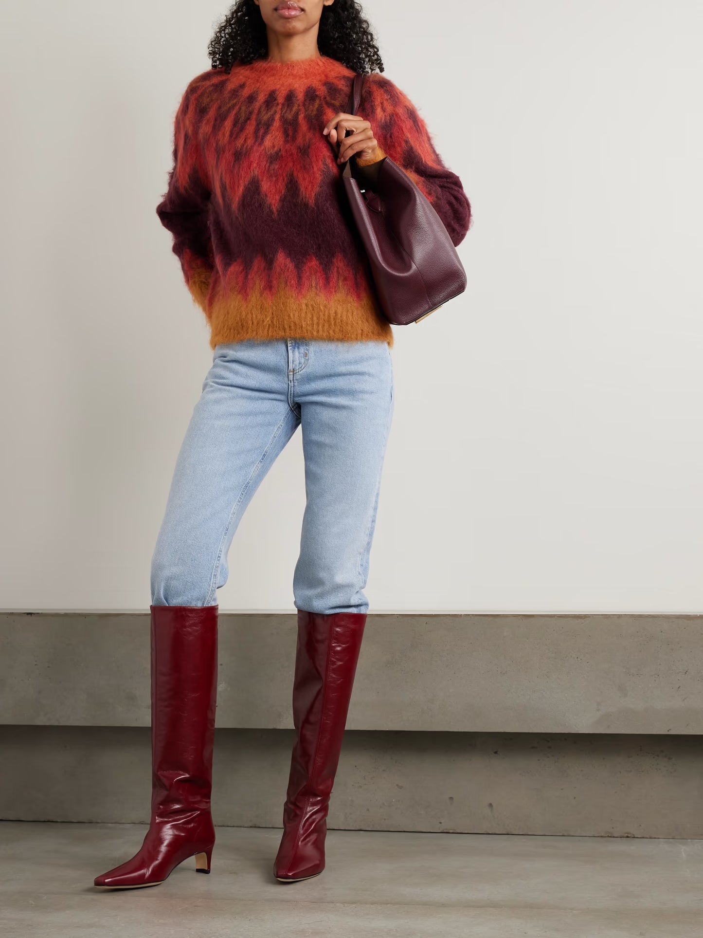 Natania Brushed Fair Isle Intarsia-knit Sweater in Burgundy