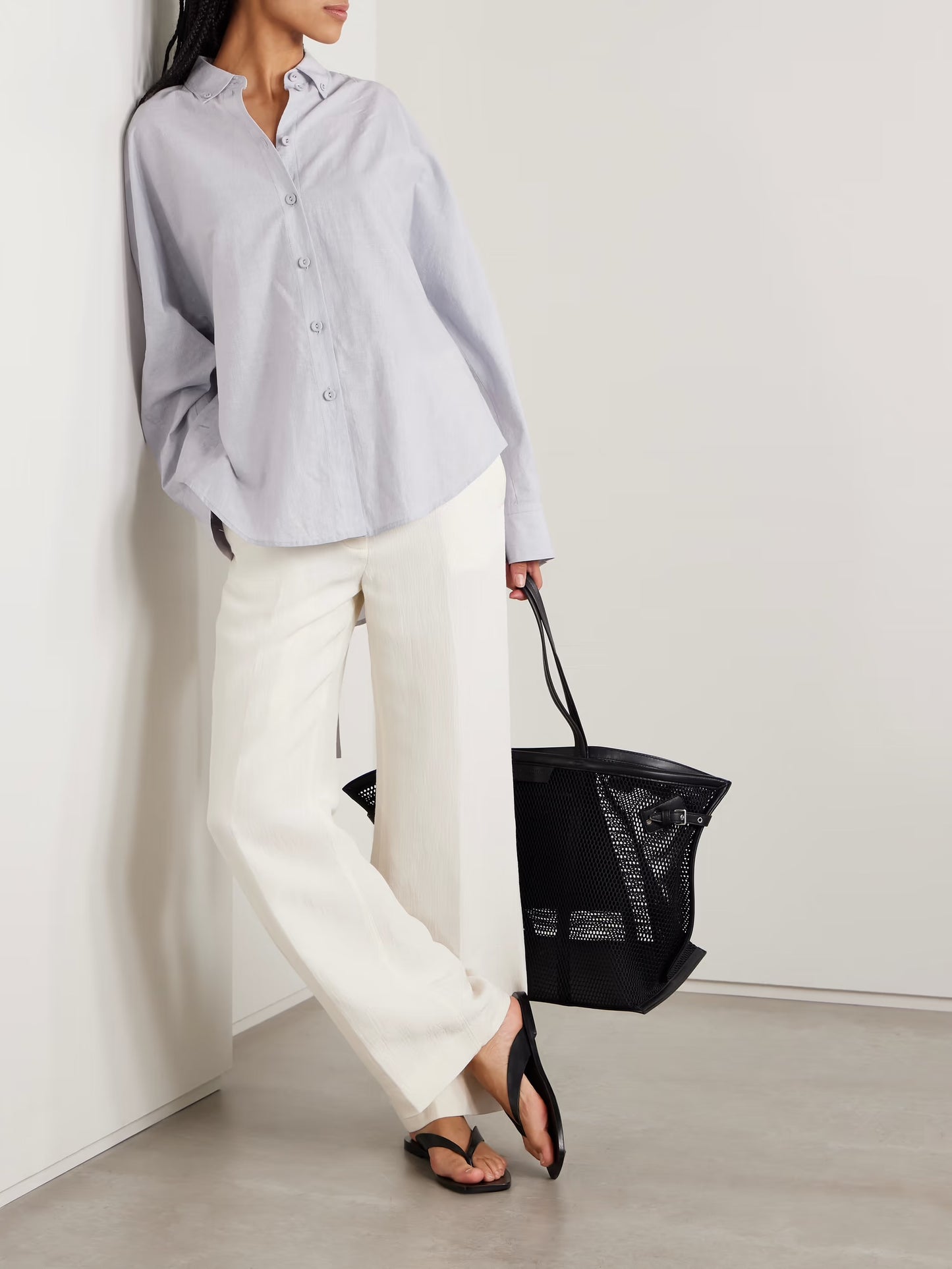 Caroline Striped Cotton and Linen-Blend Oxford Shirt