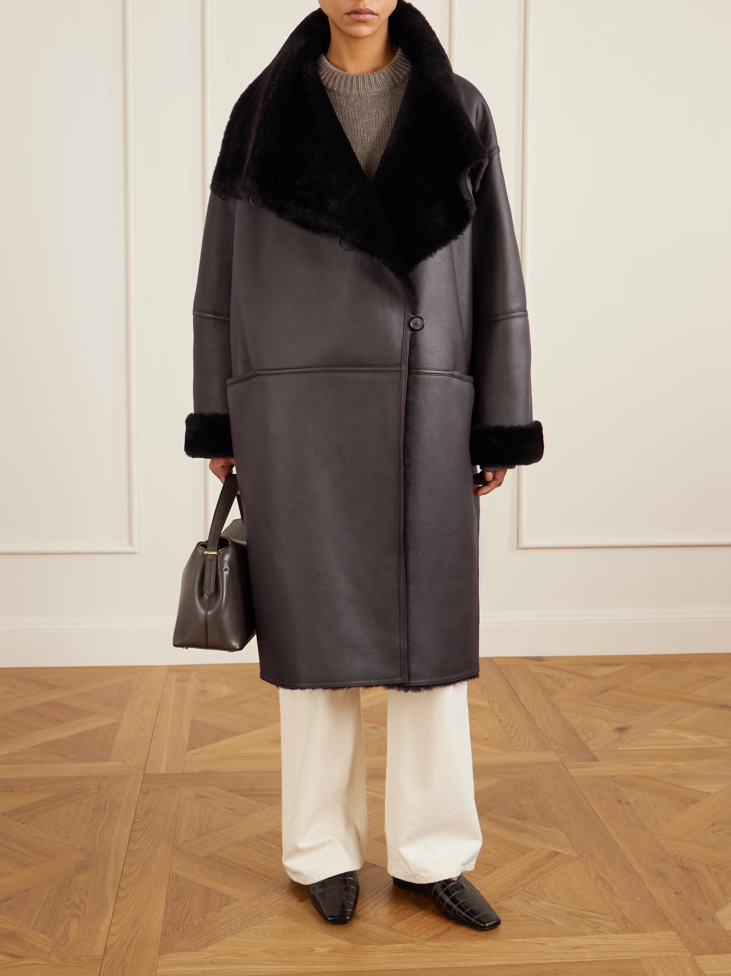 Paneled Shearling Coat