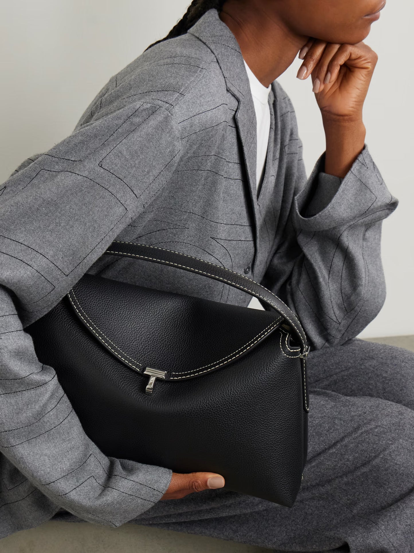 T-Lock Textured-leather Shoulder Bag