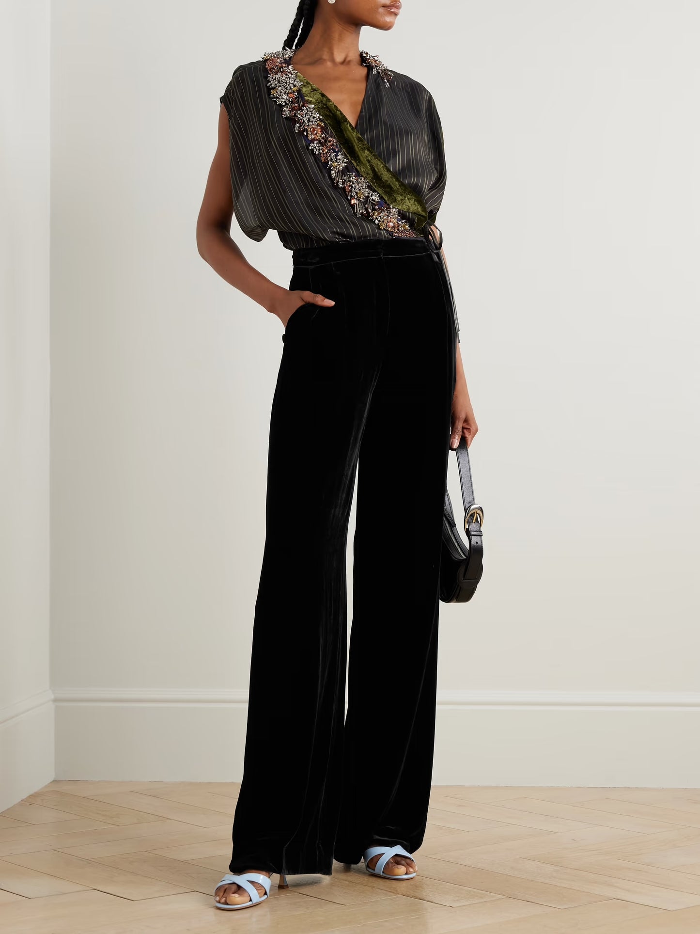 Satin-trimmed Velvet Wide-leg Pants
