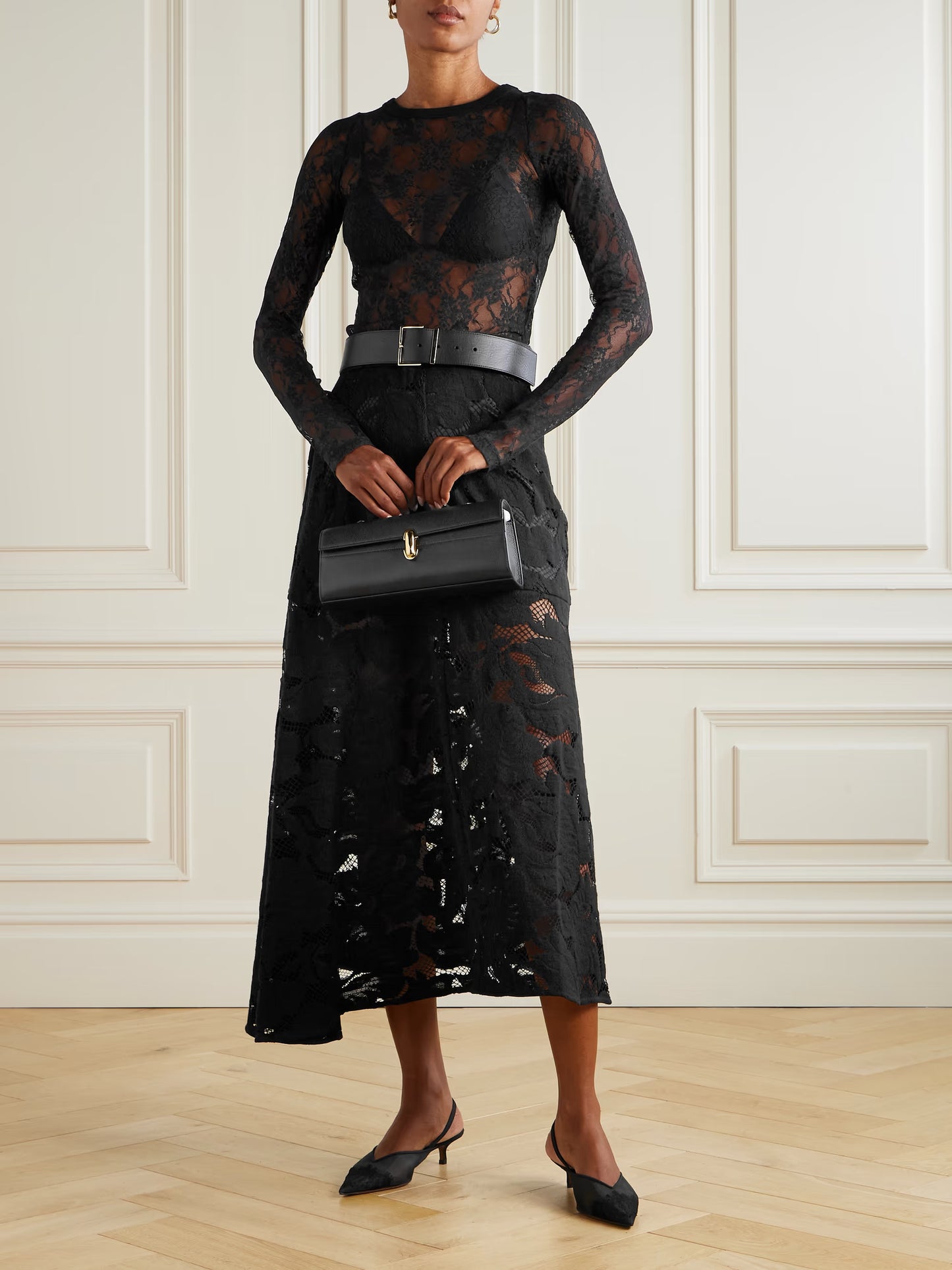 Asymmetric Organic Cotton-blend Lace Midi Skirt