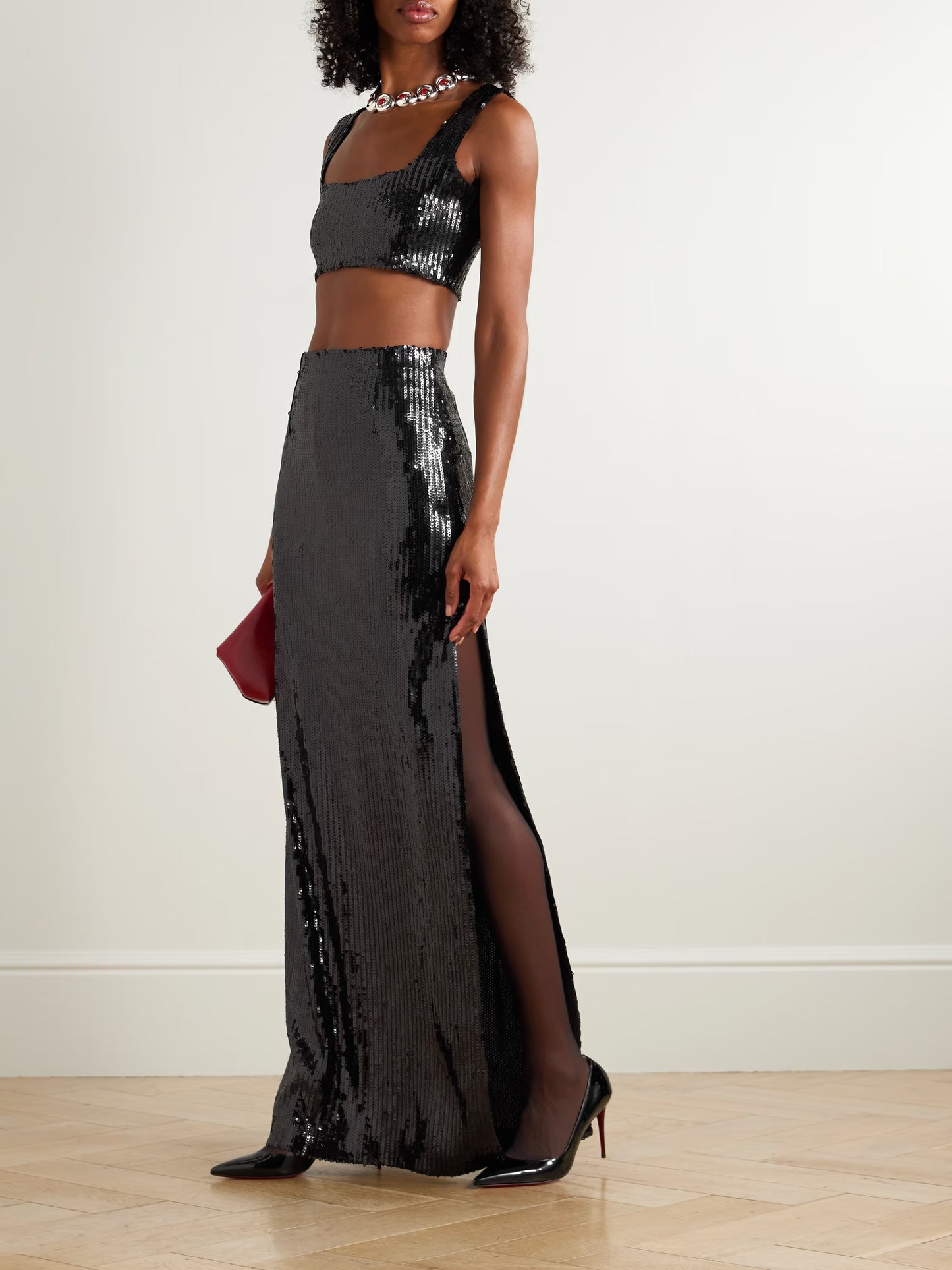 Beating Heart Sequined Tulle Maxi Skirt