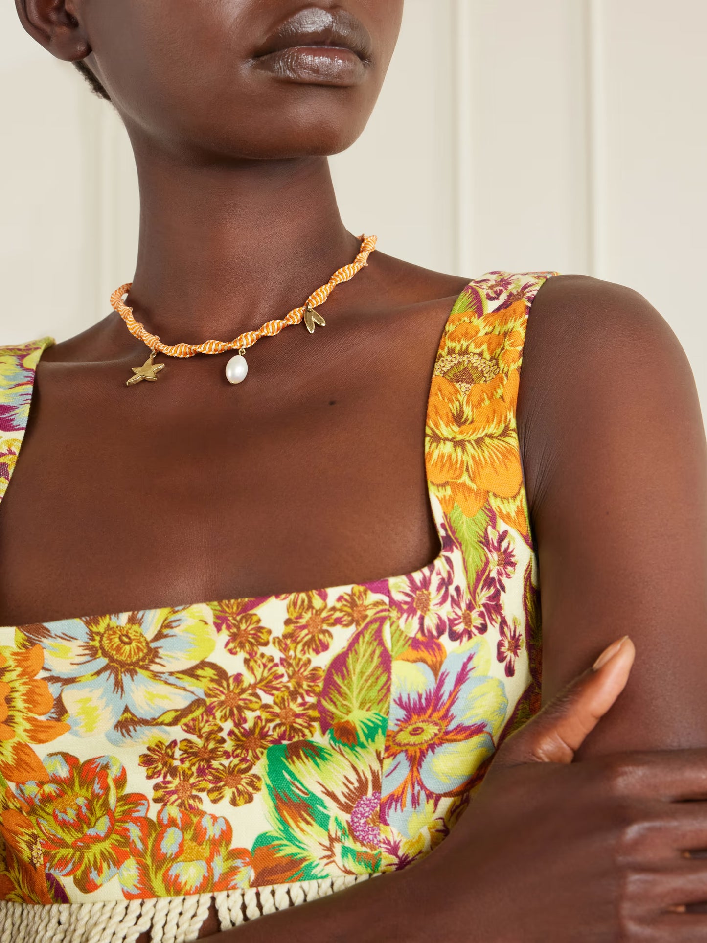 Calypso Macrame and Pearl Charm Necklace