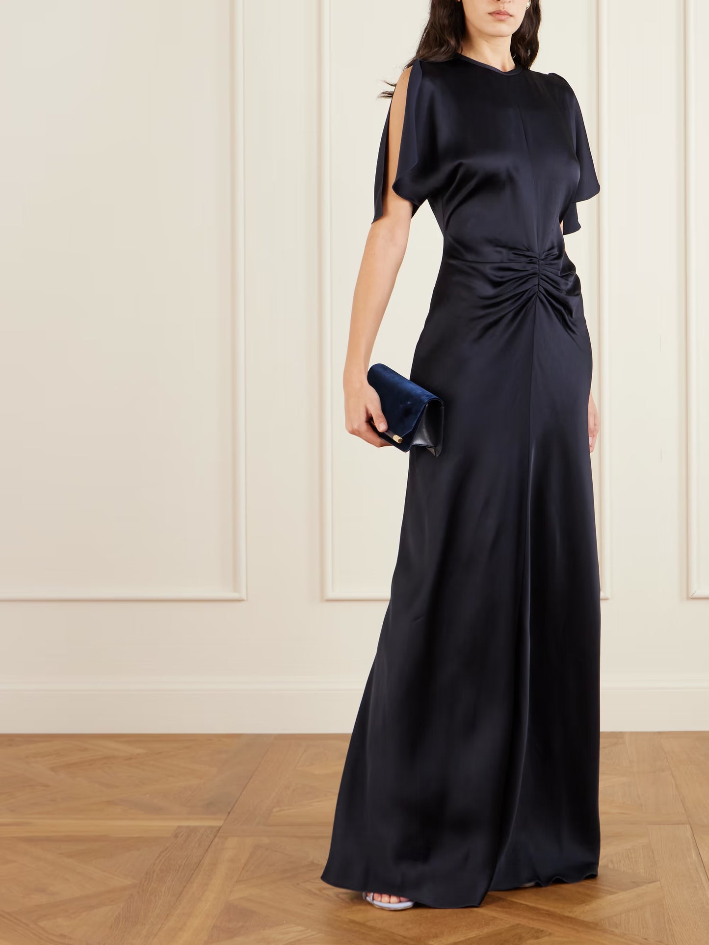 Ruched Satin Maxi Dress