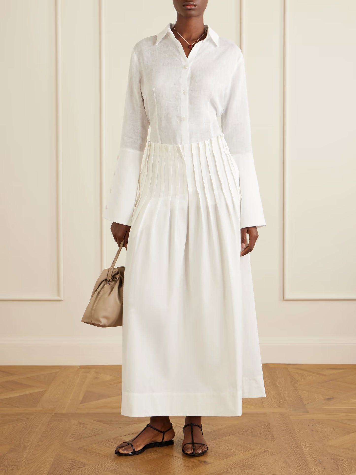 Pleated Cotton-Poplin Maxi Skirt