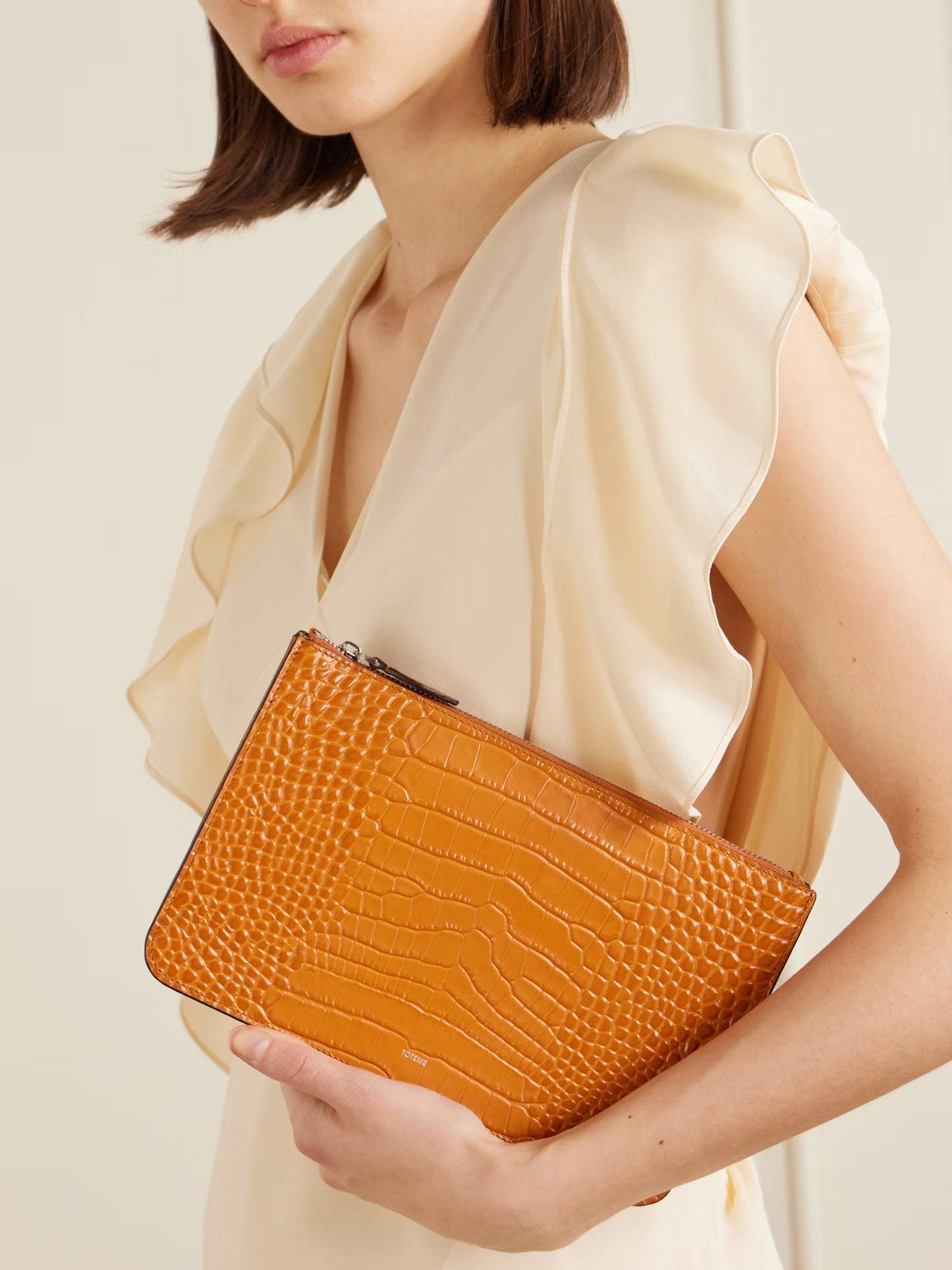 Threefold Croc-Effect Leather Clutch