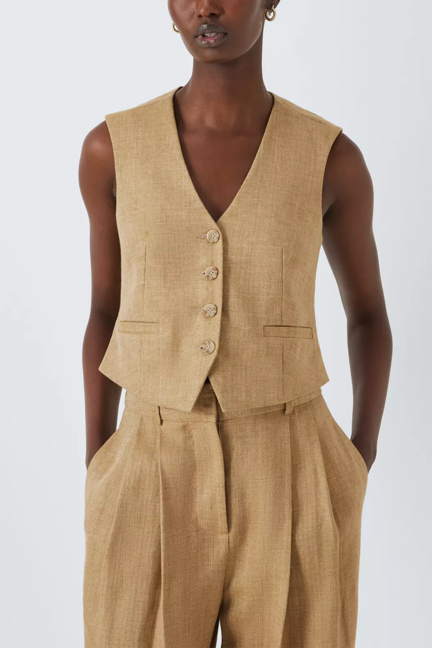 Basketweave Linen Waistcoat, Raffia