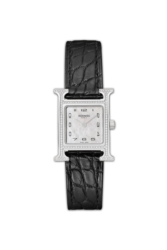 Heure H 25mm Small Stainless Steel, Alligator, Diamond and Mother-of-Pearl Watch