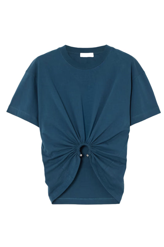 Cropped Embellished Gathered Cotton-jersey Top