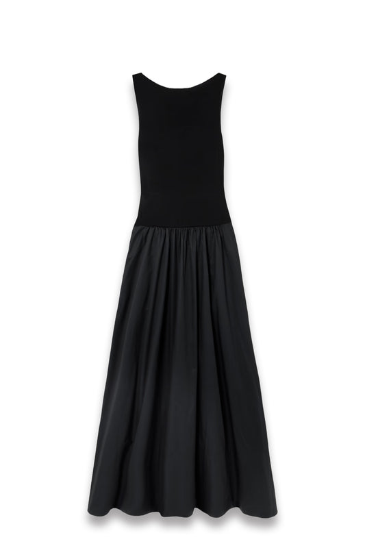 Open-Back Jersey and Cotton-Poplin Maxi Dress