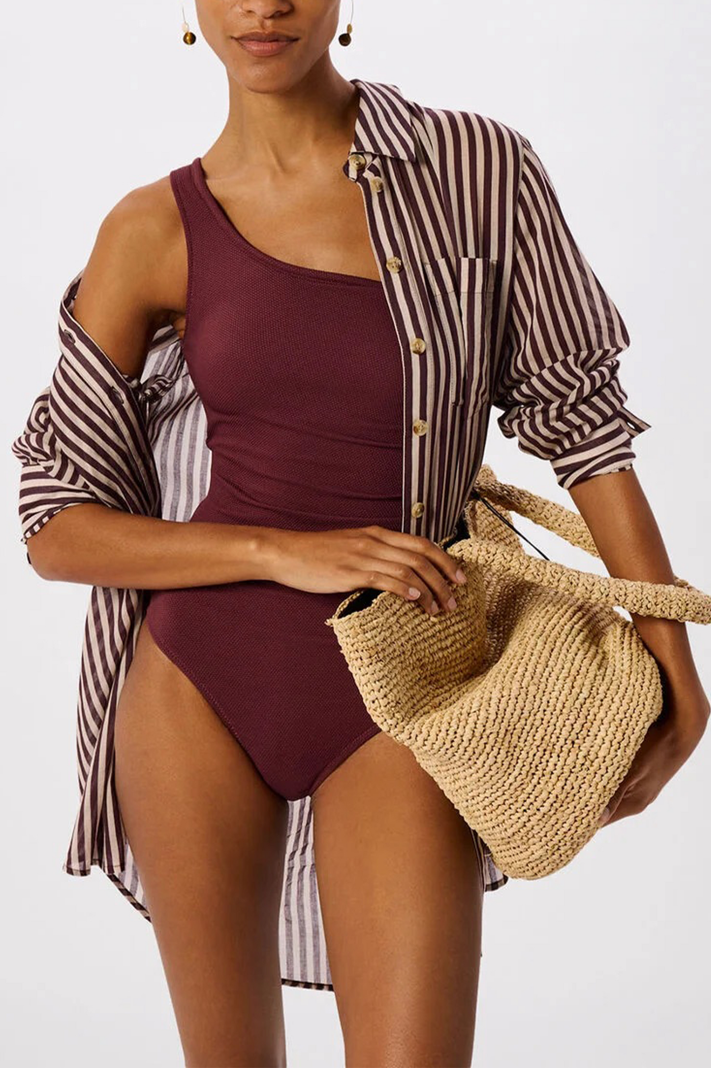 Plum Textured One Shoulder Swimsuit