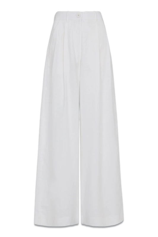 White Linen High Waisted Wide Leg Trousers