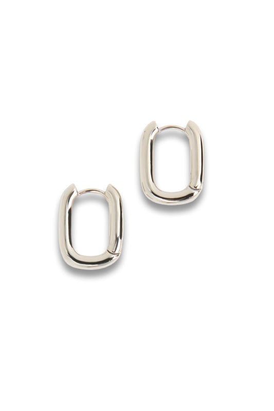 Silver Rectangular Huggie Earrings