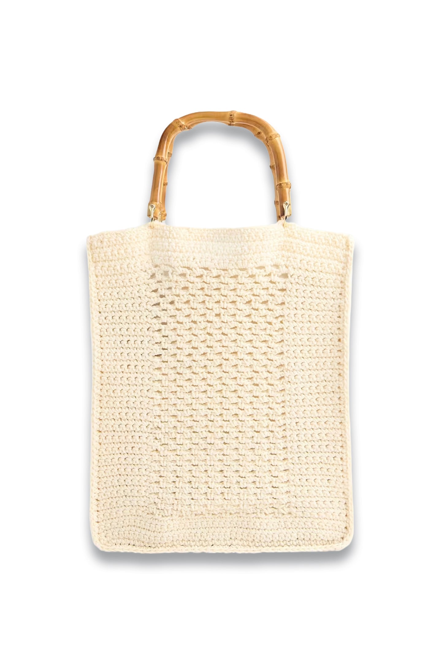 Cream Bamboo Handle Crochet Bag