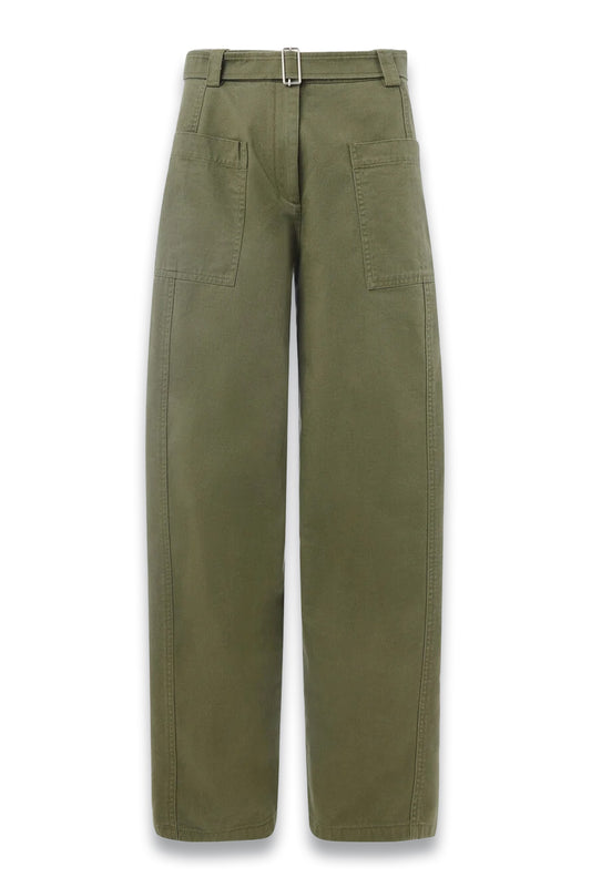 Khaki Belted Cotton Barrel Trouser