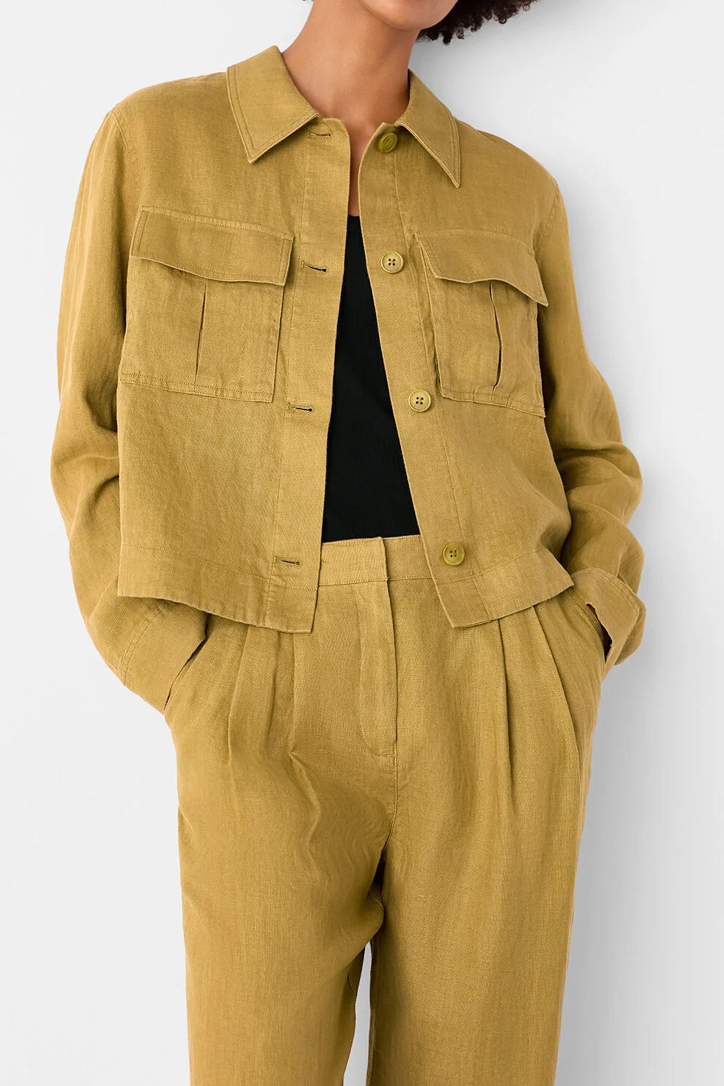 Olive Abby Linen Casual Jacket
