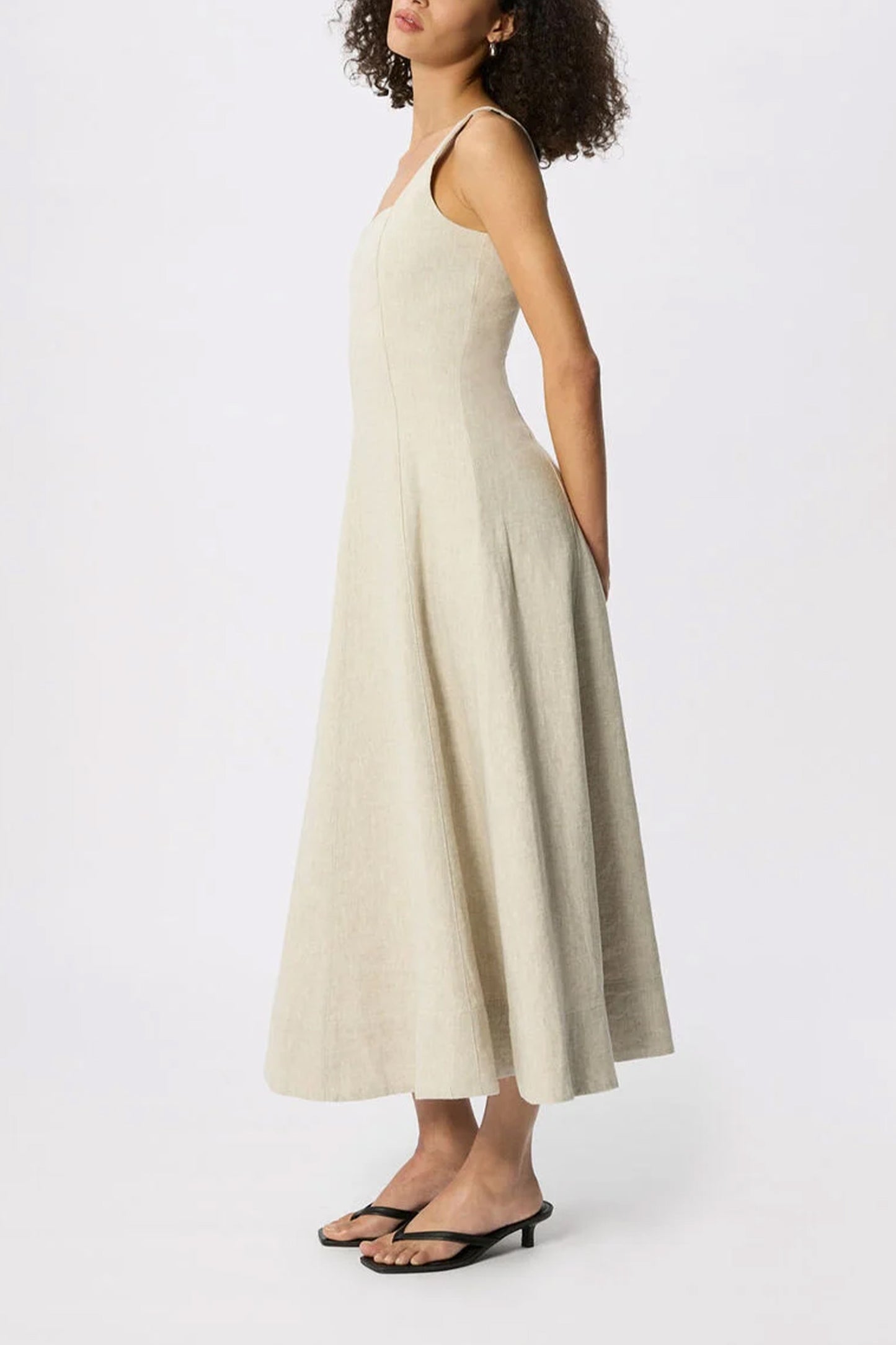 Oatmeal Fit and Flare Linen Dress