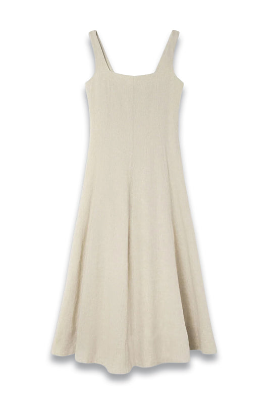 Oatmeal Fit and Flare Linen Dress