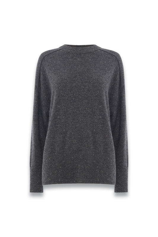 Dark Grey Cashmere Fleck Crew Neck Knit