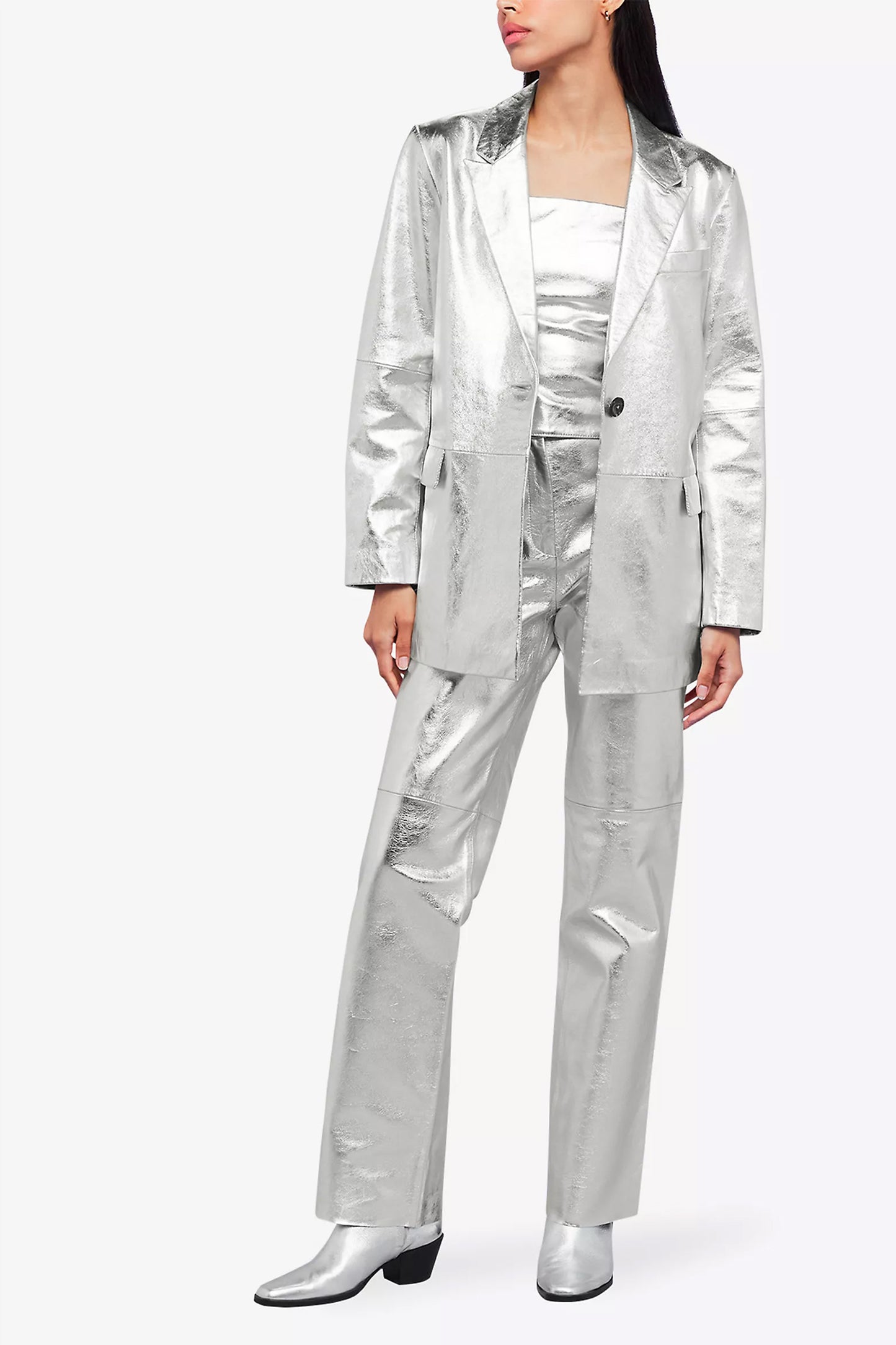 Cosmo Metallic Leather Blazer