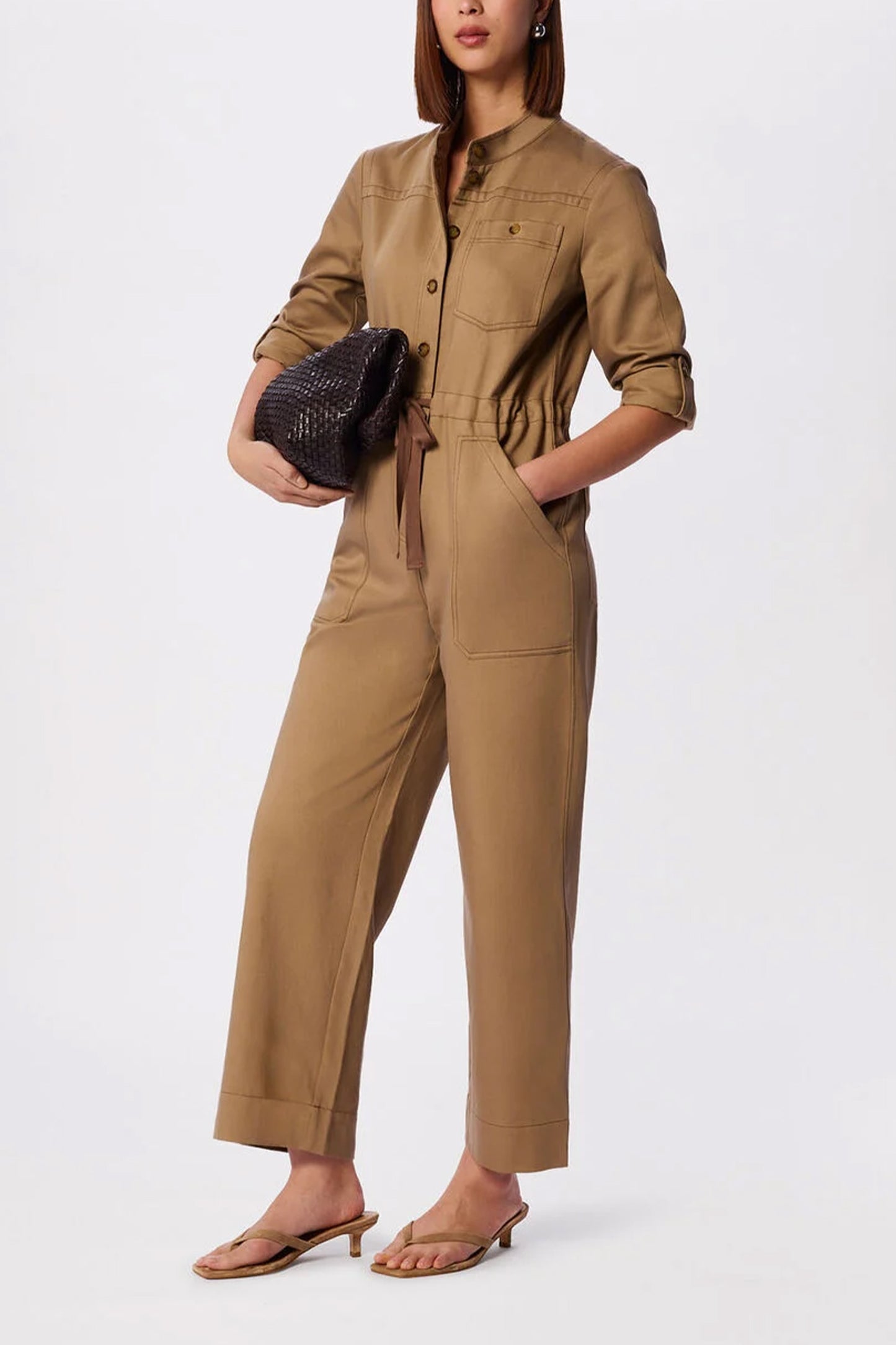Taupe Drawstring Utility Boilersuit
