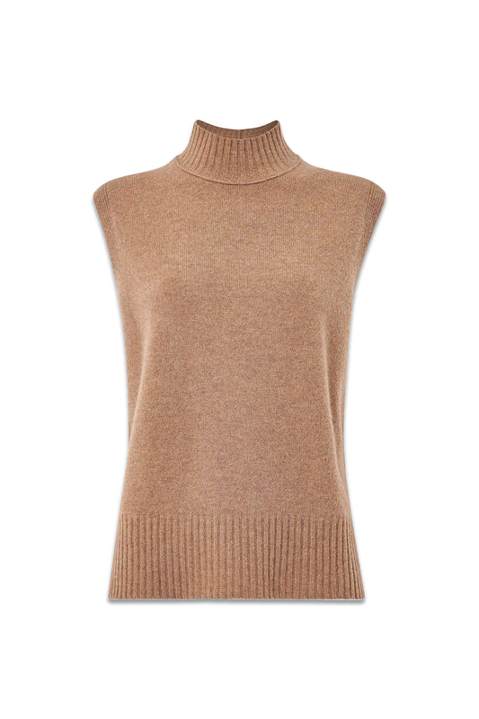 Funnel Neck Wool Tank Top, Camel