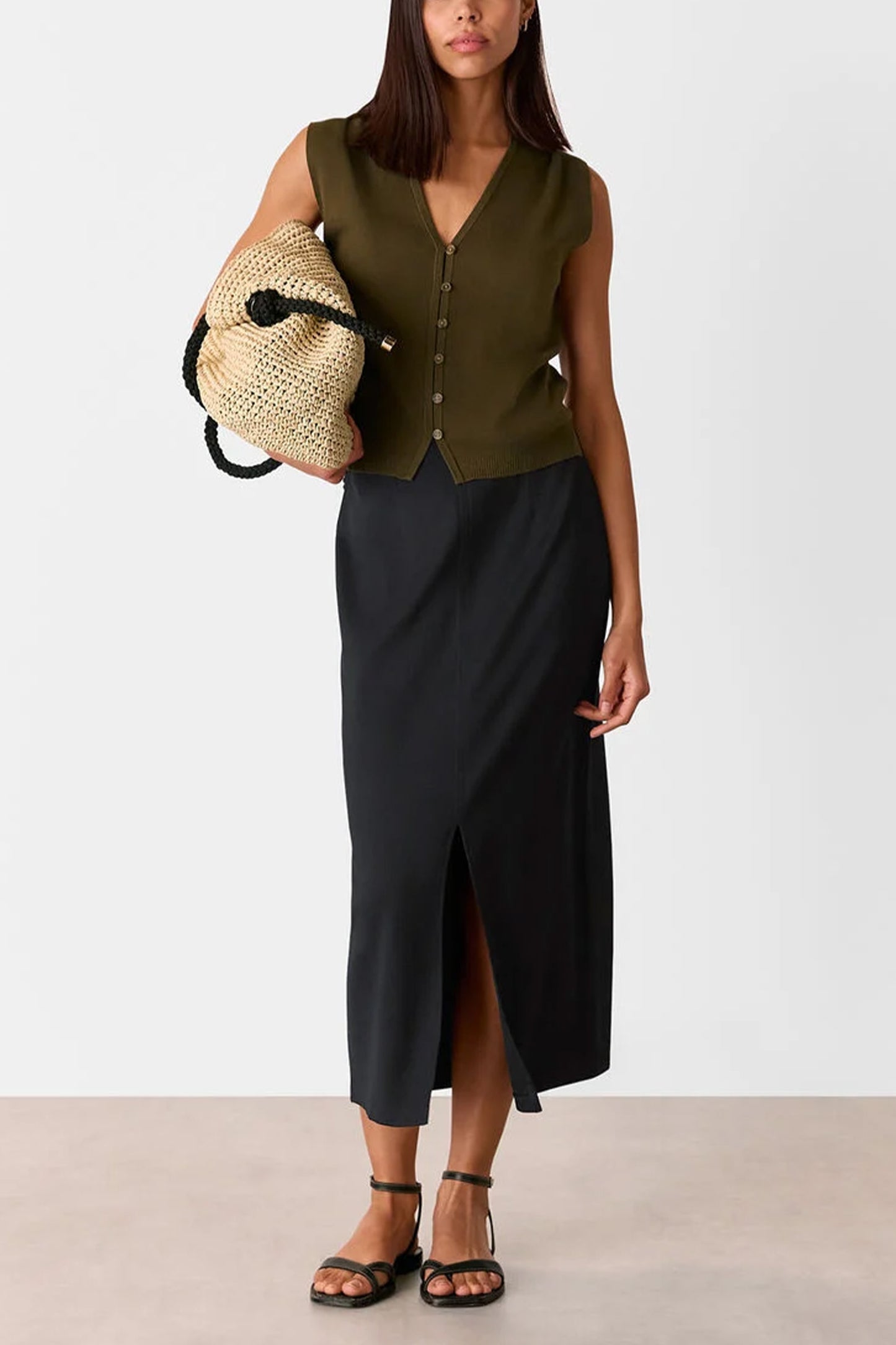 Black Ponte Straight Skirt