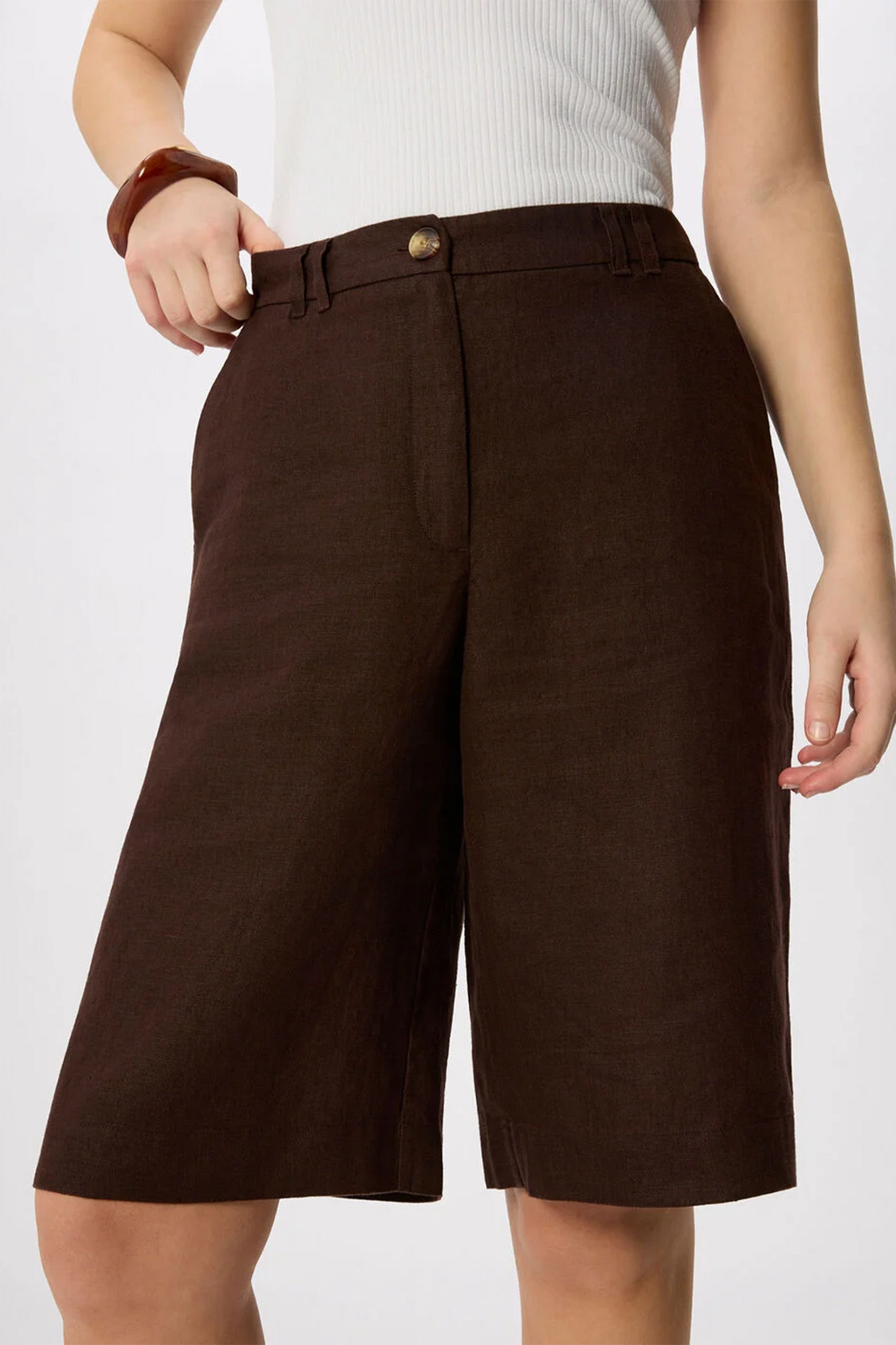 Brown Linen Bermuda Short