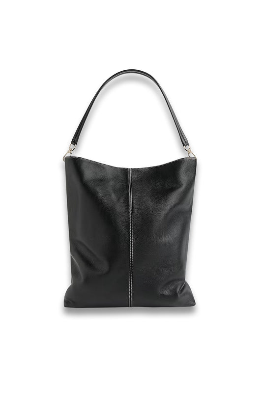 Black Kamil Contrast Stitch Tote Bag