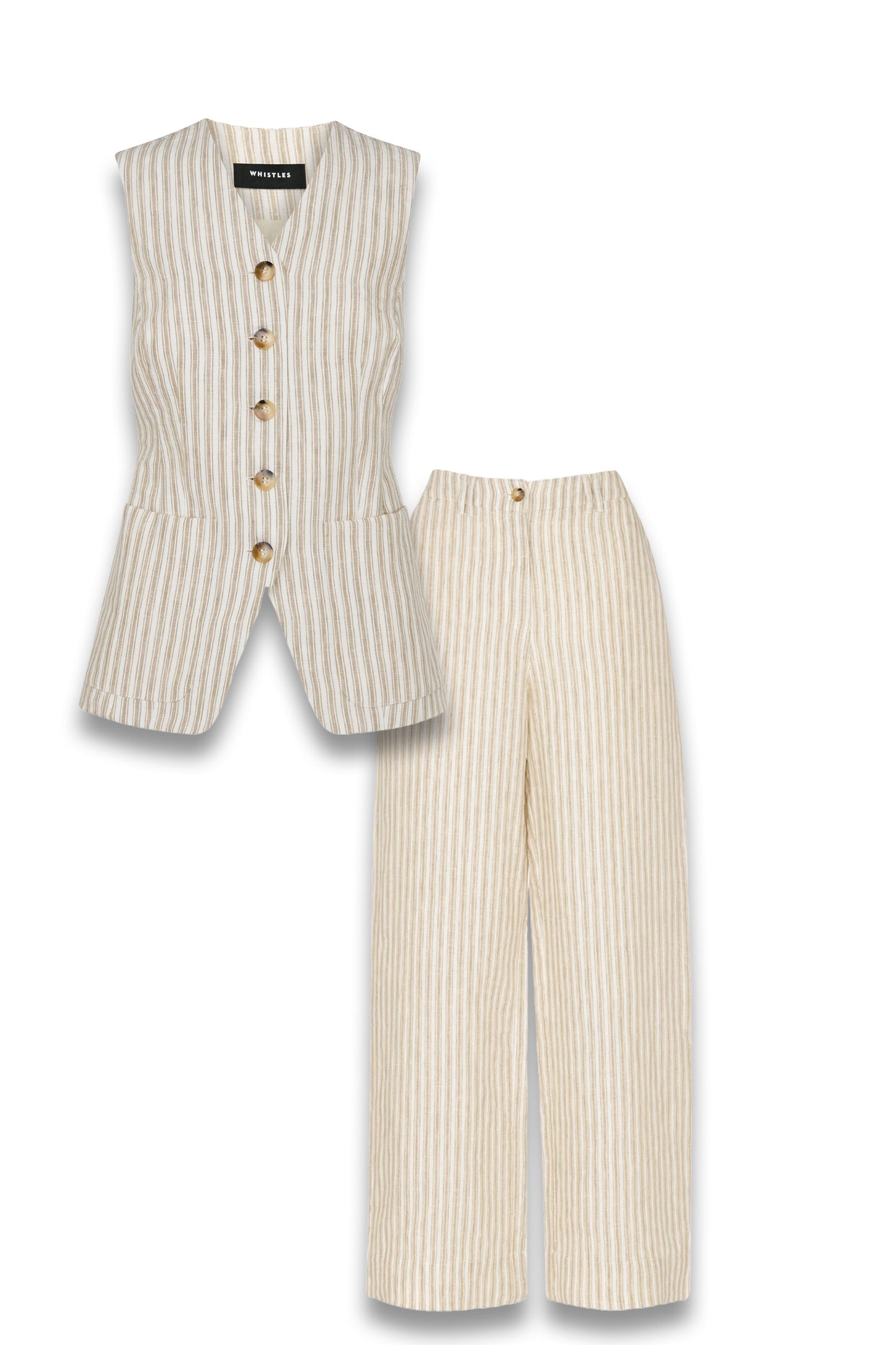 Neutral Linen Stripe Waistcoat and Trousers