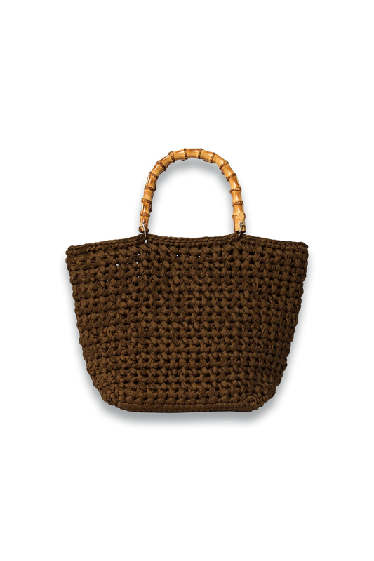 Khaki Bamboo Handle Crochet Bag