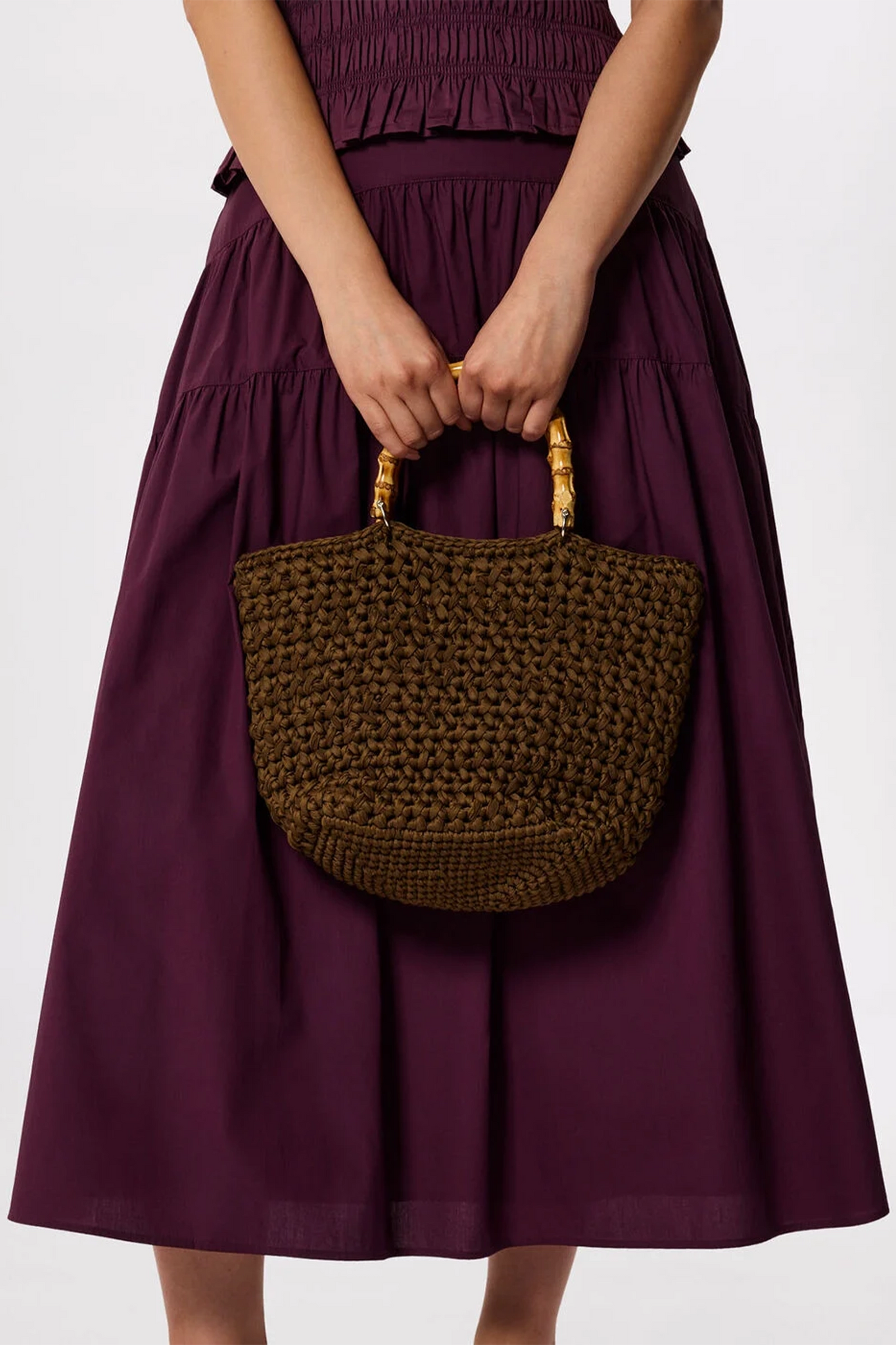 Khaki Bamboo Handle Crochet Bag