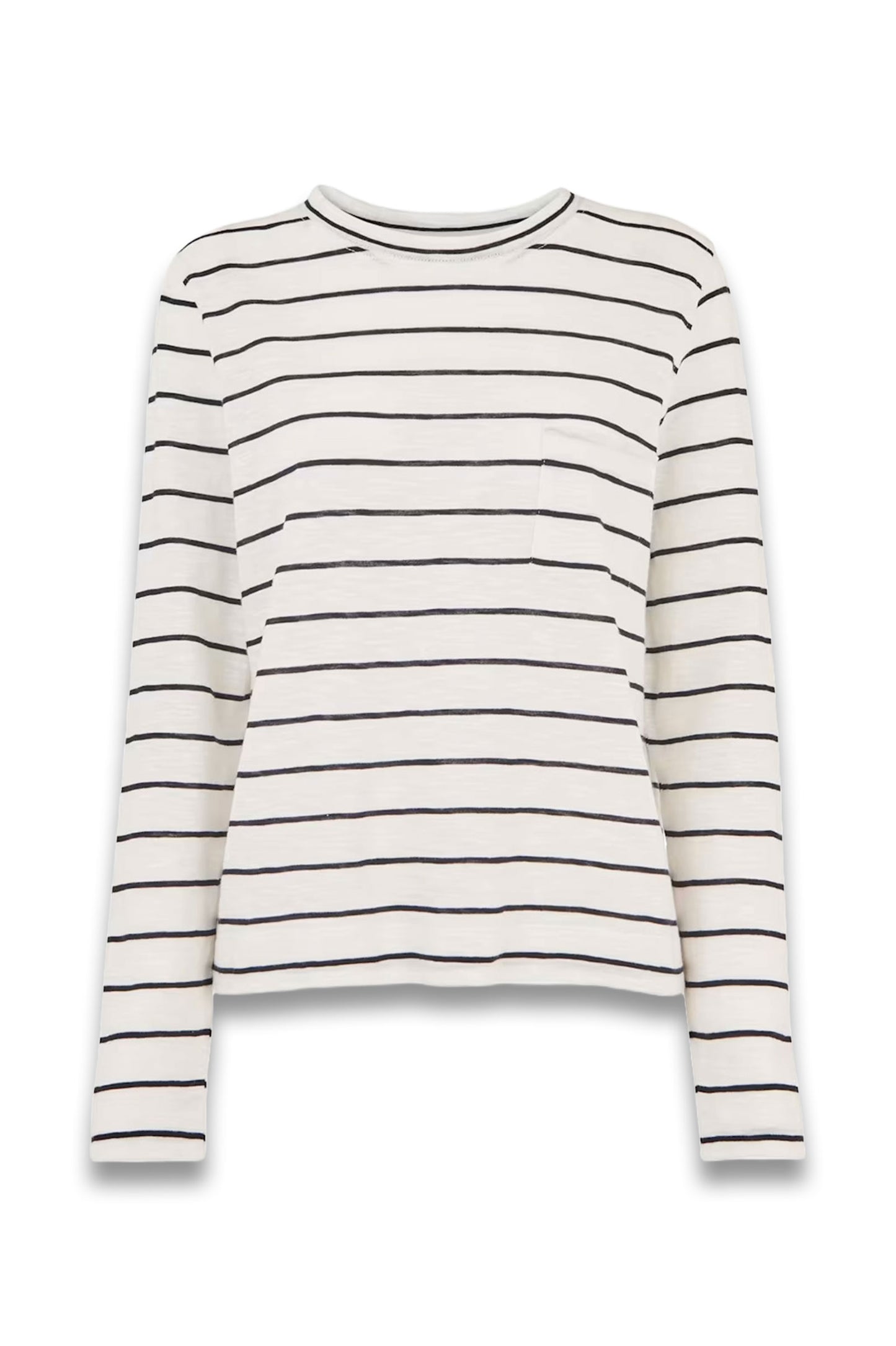 Ivory Stripe Crew Neck Pocket Top