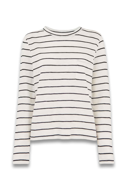 Ivory Stripe Crew Neck Pocket Top