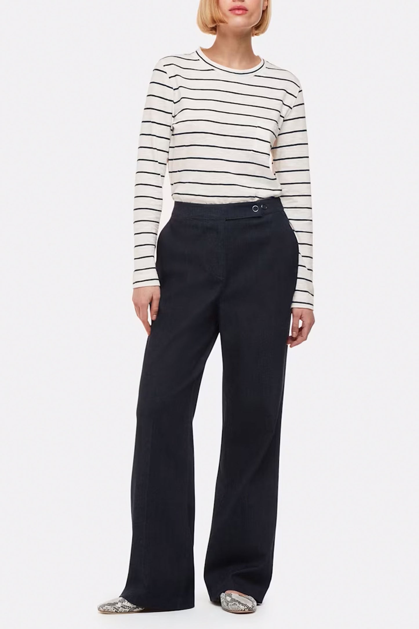 Ivory Stripe Crew Neck Pocket Top