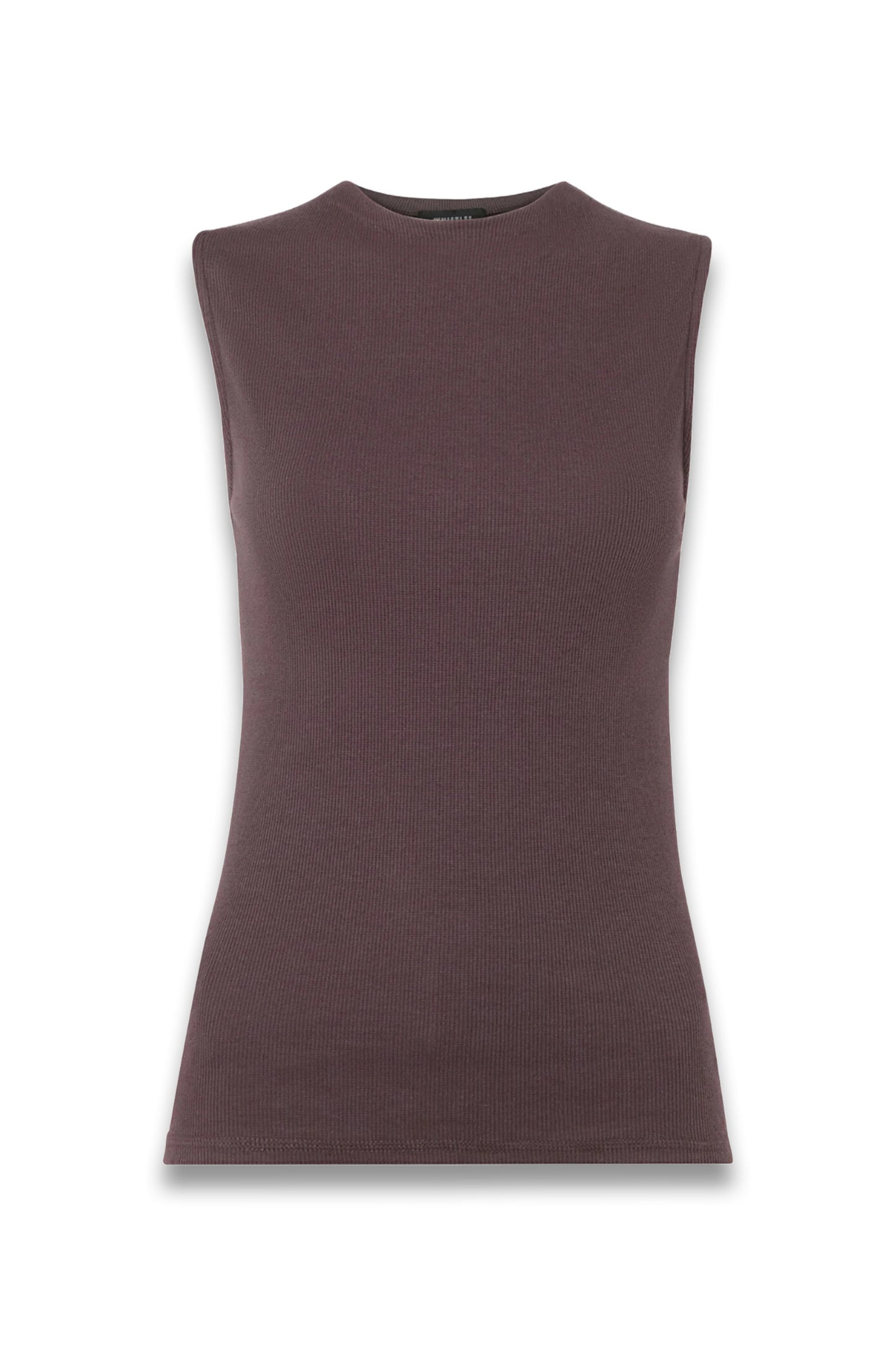 Brown High Neck Rib Detail Tee