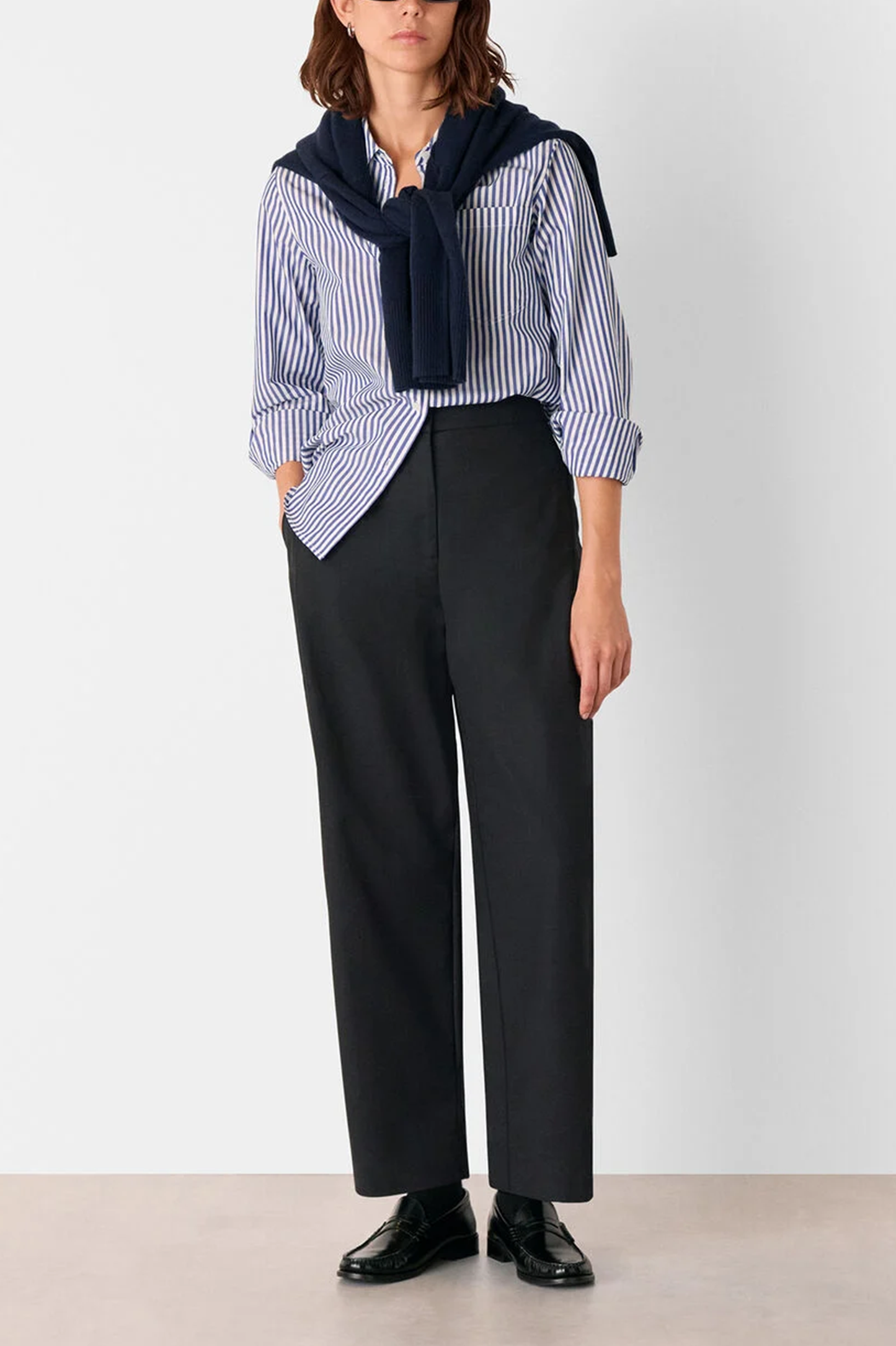 Black Side Pleat Tapered Trouser