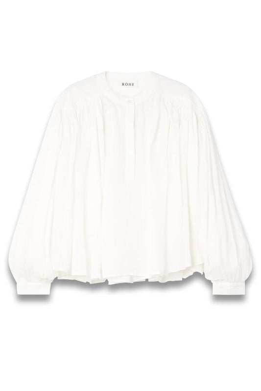 Gathered Ramie-Voile Blouse